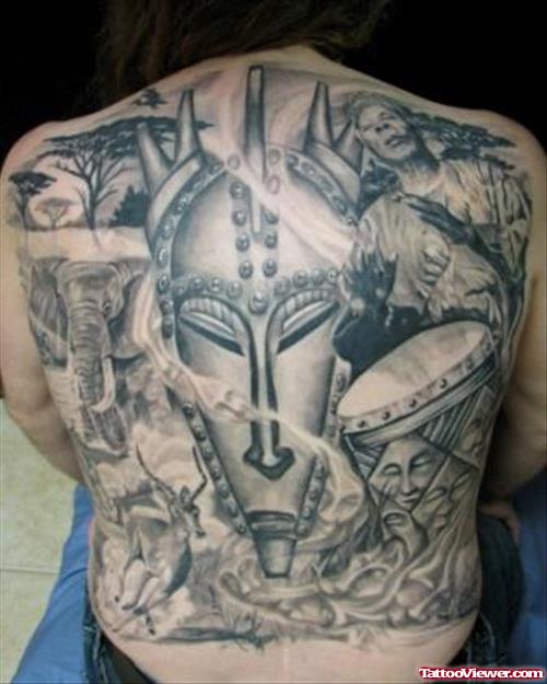 Grey African Tattoo On Back Body