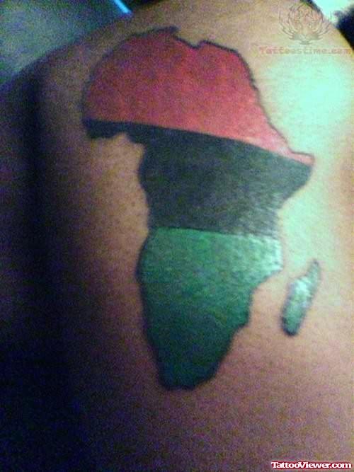 Awesome Colored African Map Tattoo On Back