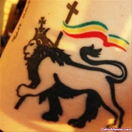 African Lion With Flag Tattoo