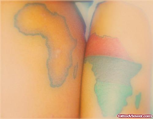 Grey And Colored African Map Tattoos