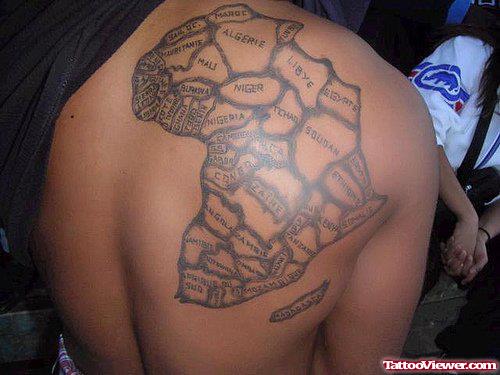 African Map With City Names Tattoo On Back