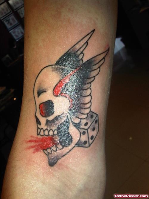 Winged African Skull And Dice Tattoo