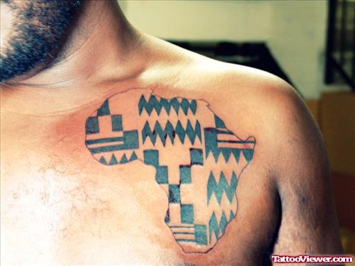 Color African Map Tattoo On Chest
