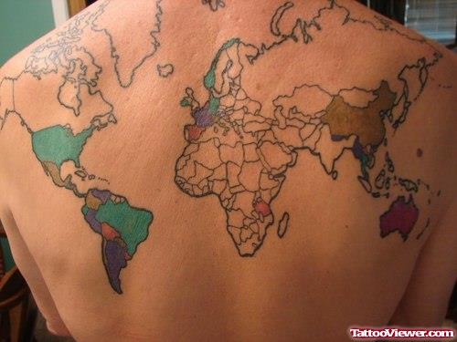 Colored Maps And African Map Tattoo On Upperback