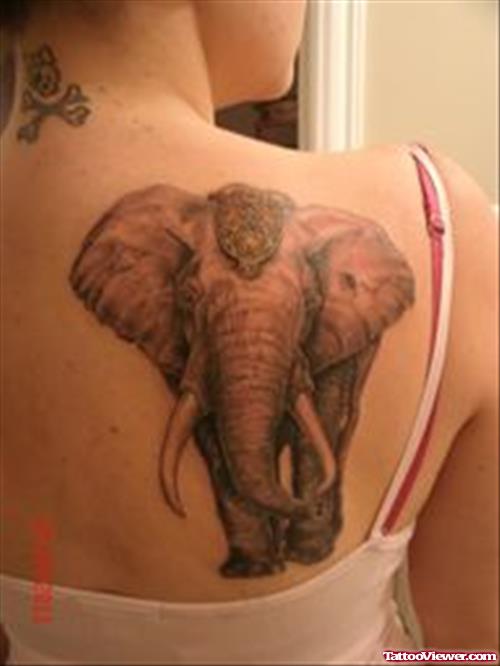 Awesome African Elephant Tattoo On Back