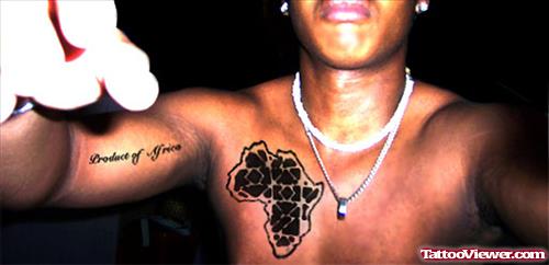 African Map Tattoo On Guy Chest
