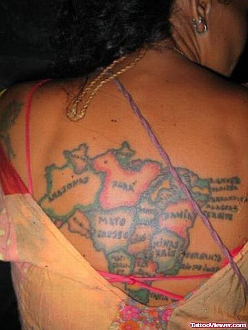 African Colored Map Tattoo On Back