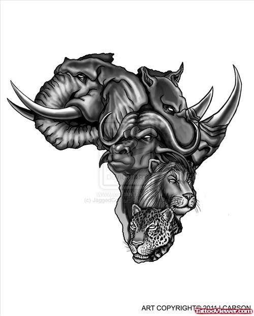 African Animals Face Tattoo