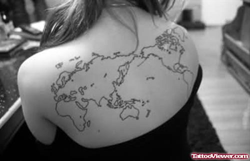 African Map Tattoos On Girl Upperback
