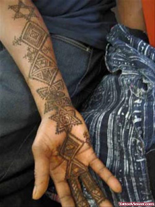 African Henna Tattoo On Hand And Forearm