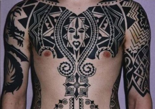 Black African Tribal Tattoo On Chest