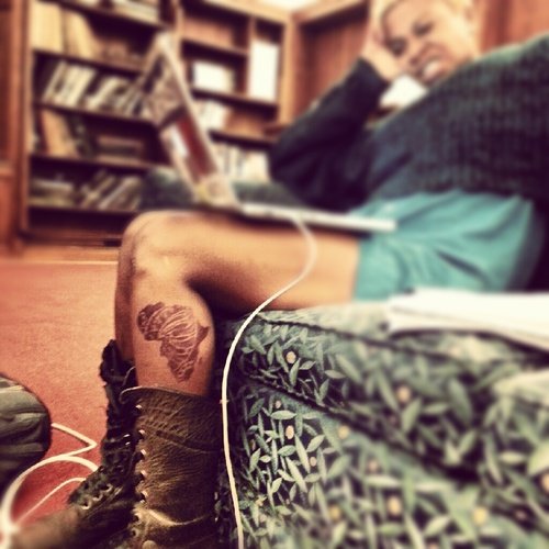 Girl Left Leg African Map Tattoo