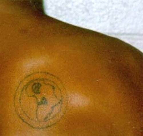 African Map In Circle Tattoo On Back