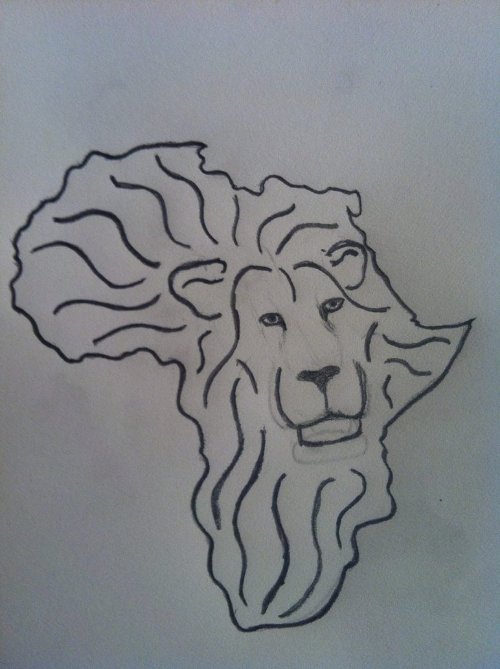 African Map And Lion Head Tattoo Design