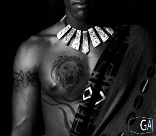 African Lion Head And Tribal Tattoo