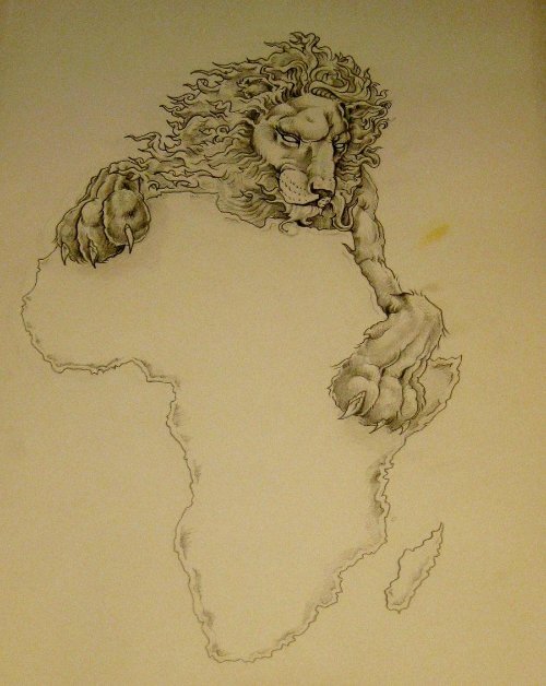 African Map and Lion Tattoo Design