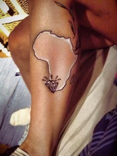 Diamond And African Map Tattoo On Leg