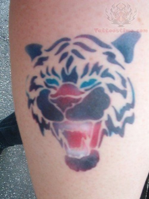 Tiger Head Airbrush Tattoo On Half Sleeve