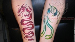 Airbrush Dragon and Birds Tattoos On Arm