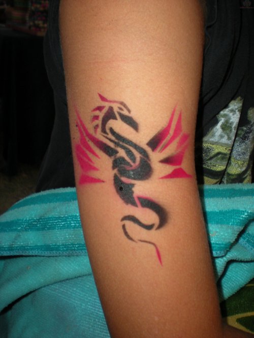 Color Dragon Airbrush Tattoo On Bicep