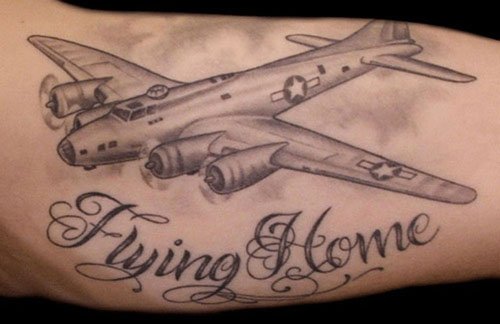 Stylish Grey Ink Airplane Tattoo