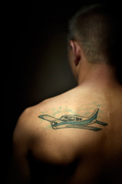 Cool Airplane Tattoo On Left Back Shoulder