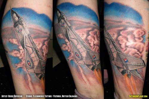 Colored Airplane Tattoos On Arm