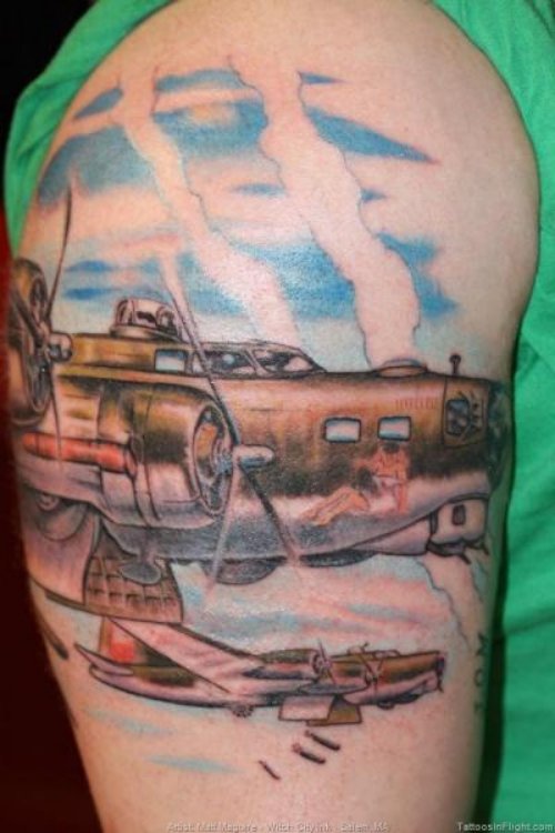 Attractive Airplane Tattoo On Man Right Shoulder
