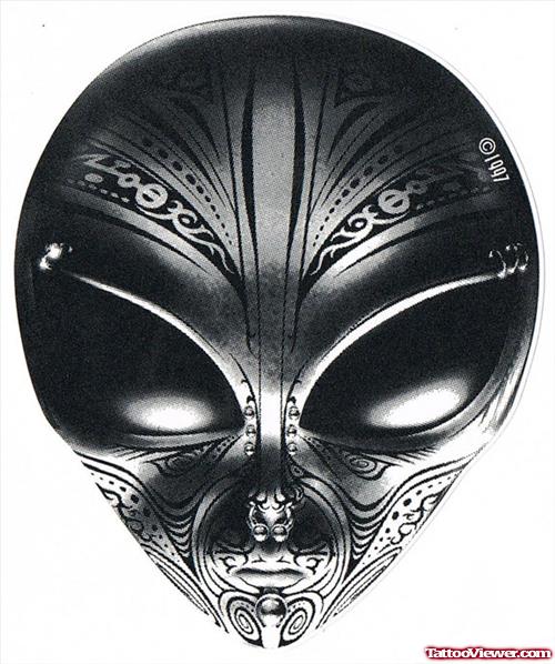 Grey Ink Tribal Alien Head Tattoo Design