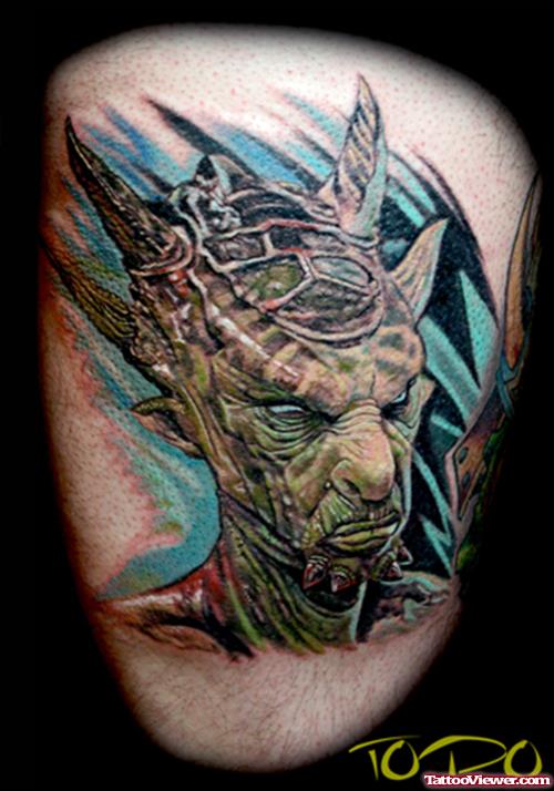 Alien Head Color Ink Tattoo