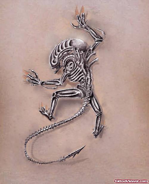 Alien Climbing Tattoo Design