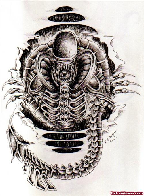 Classic Black Ink Alien Tattoo Design