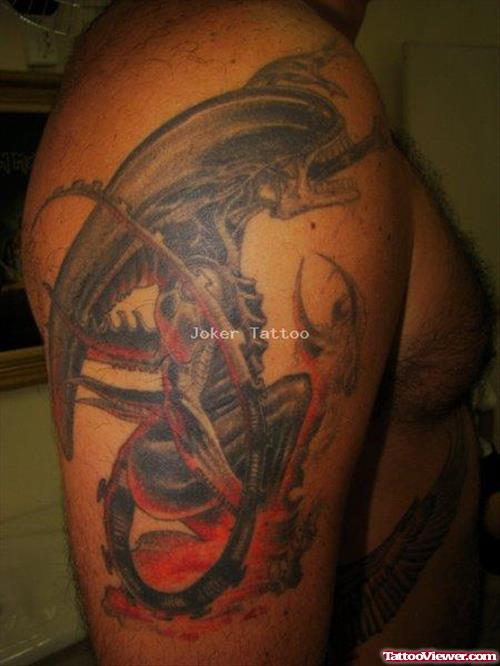 Man Right Shoulder Alien Tattoo