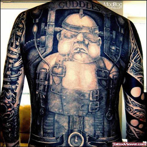 Dark Ink Alien Tattoos On Full Back