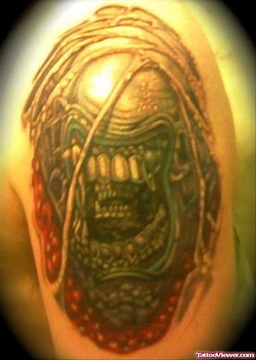 Zombie Alien Tattoo On Left SHoulder