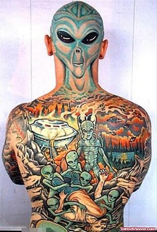 Full Body Color Ink Alien Tattoo