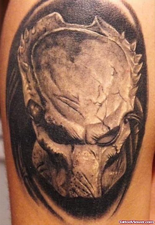 Amazing Grey Ink Alien Head Tattoo
