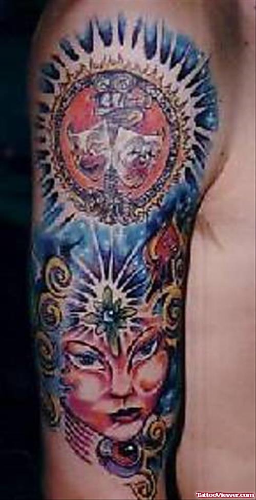 Color Ink Alien Tattoos On Right Half Sleeve