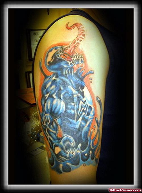 Blue Ink Half Sleeve Alien Tattoo