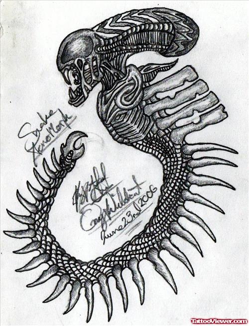 Awful Grey Ink Alien Tattoo Design