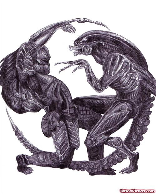 Alien Vs Predator Tattoo Design