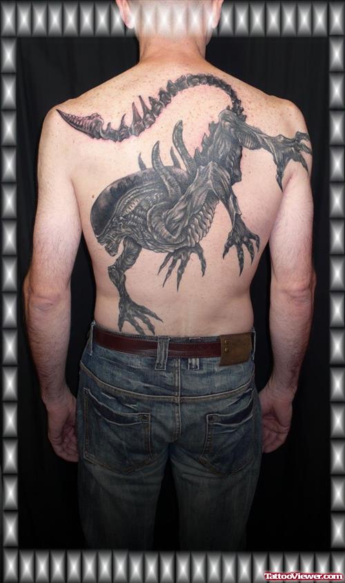 Alien Tattoo On Man Full Back