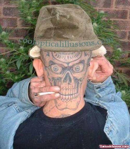 Alien Skull Smoking Tattoo On Back Neck