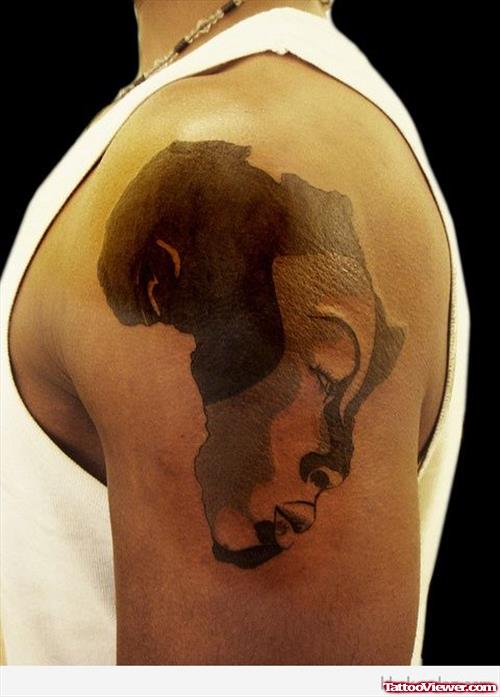 African Map Alien Tattoo On Left Shoulder