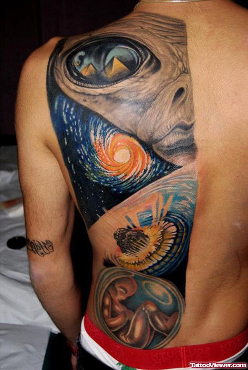 Colored Scary Alien Tattoo On Back