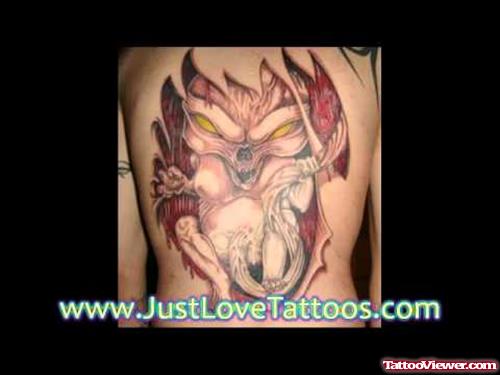 Color Ink Alien Tattoo On Back