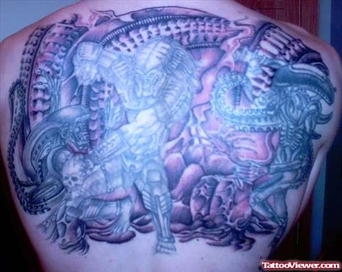 Alien Tattoo On Man Back Body