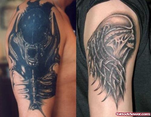 Alien Head Tattoos On Shoulders