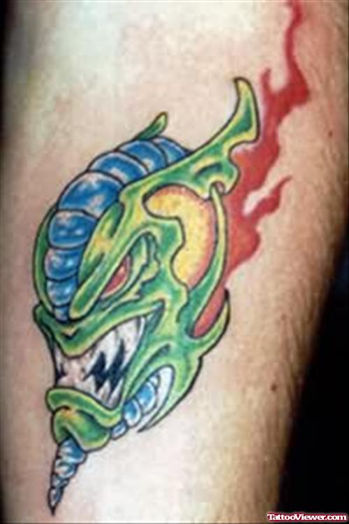 Alien Head On Fire Tattoo