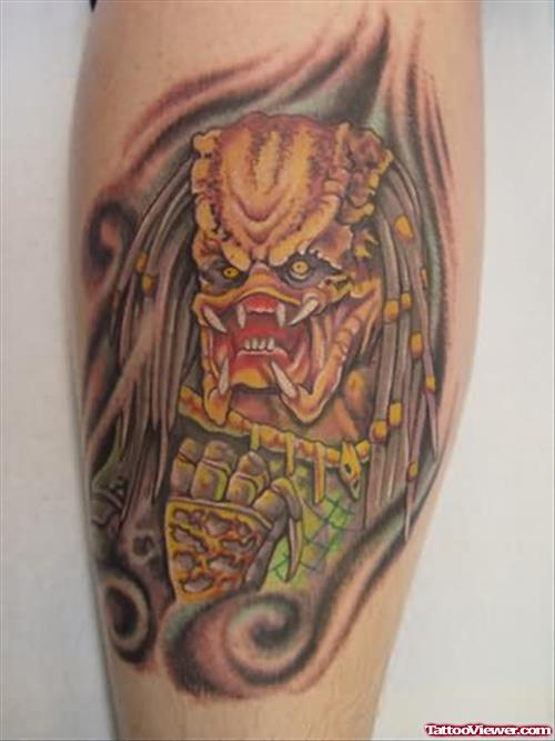 Angry Alien Tattoo On Leg